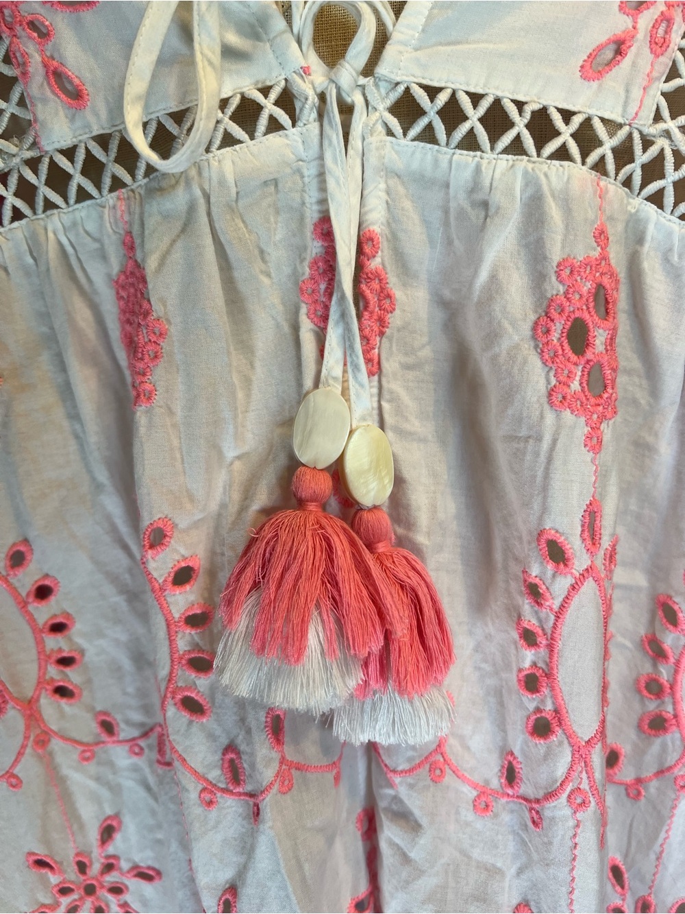 💓J.Crew Beach Dress • White with Pink Embroidery • Swim Cover Up - Picture 4 of 6